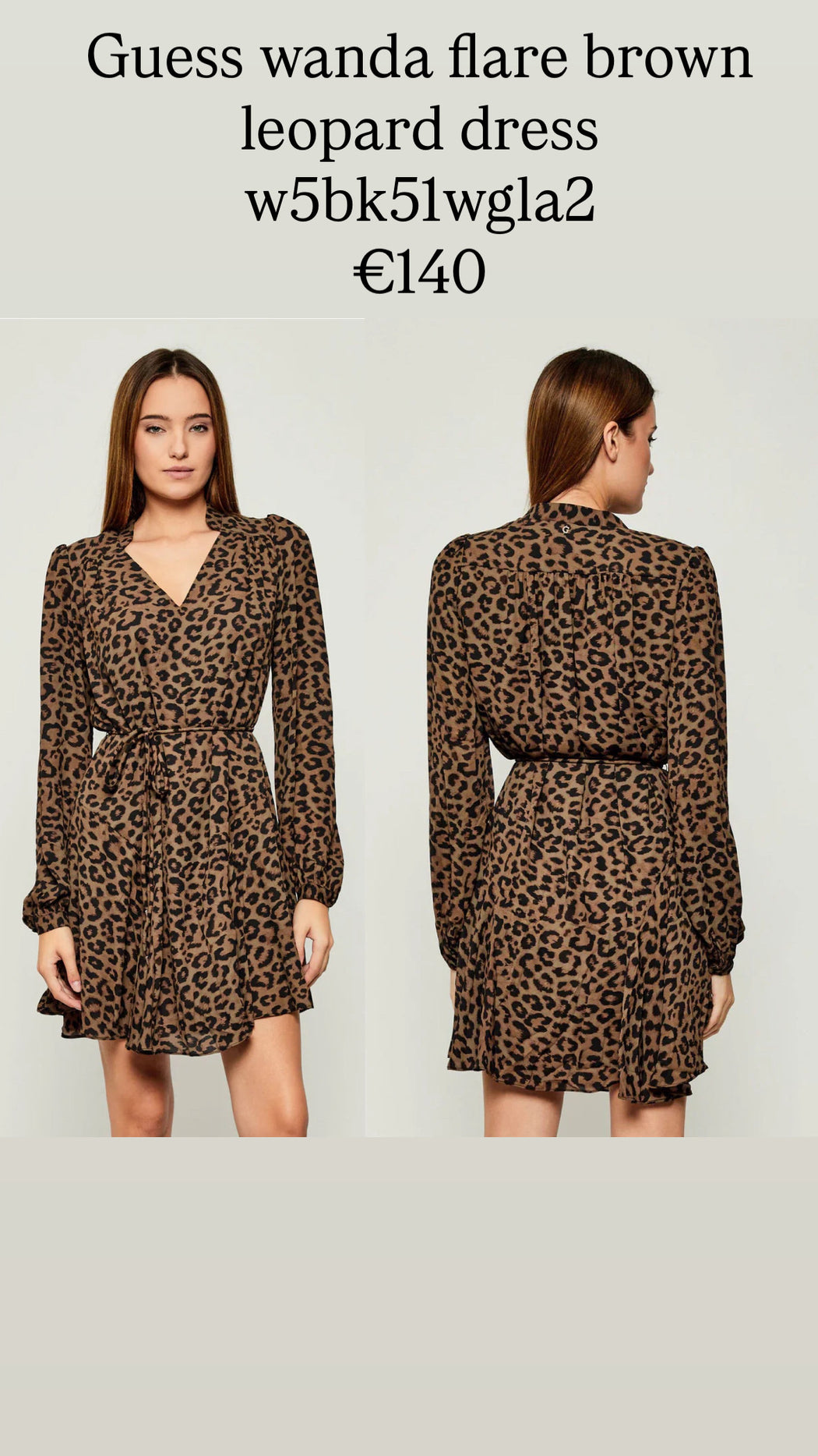 Guess wanda flare brown leopard dress w5bk51wgla2