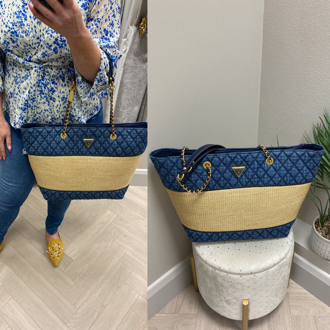 Guess natural denim delfa tote bag QD932823