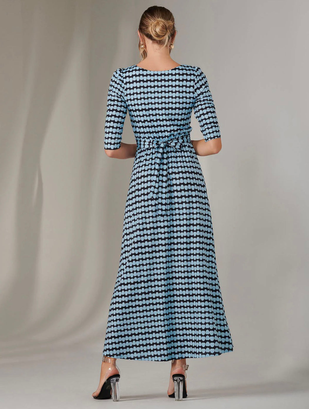 JOLIE MOI ENYA 3/4 SLEEVE JERSEY MIDAXI DRESS, BLUE GEO