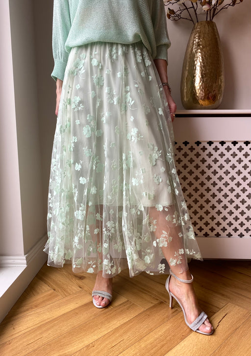 Lucey Mint green floral tulle skirt