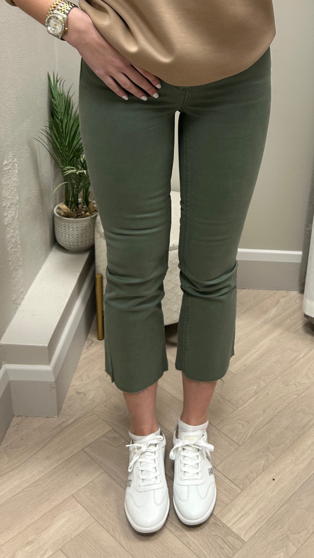 Megan green cropped denim jeans