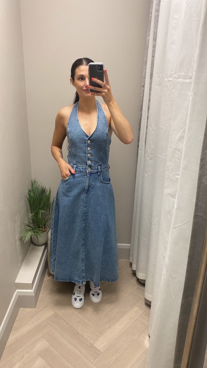 Brelle halter denim dress