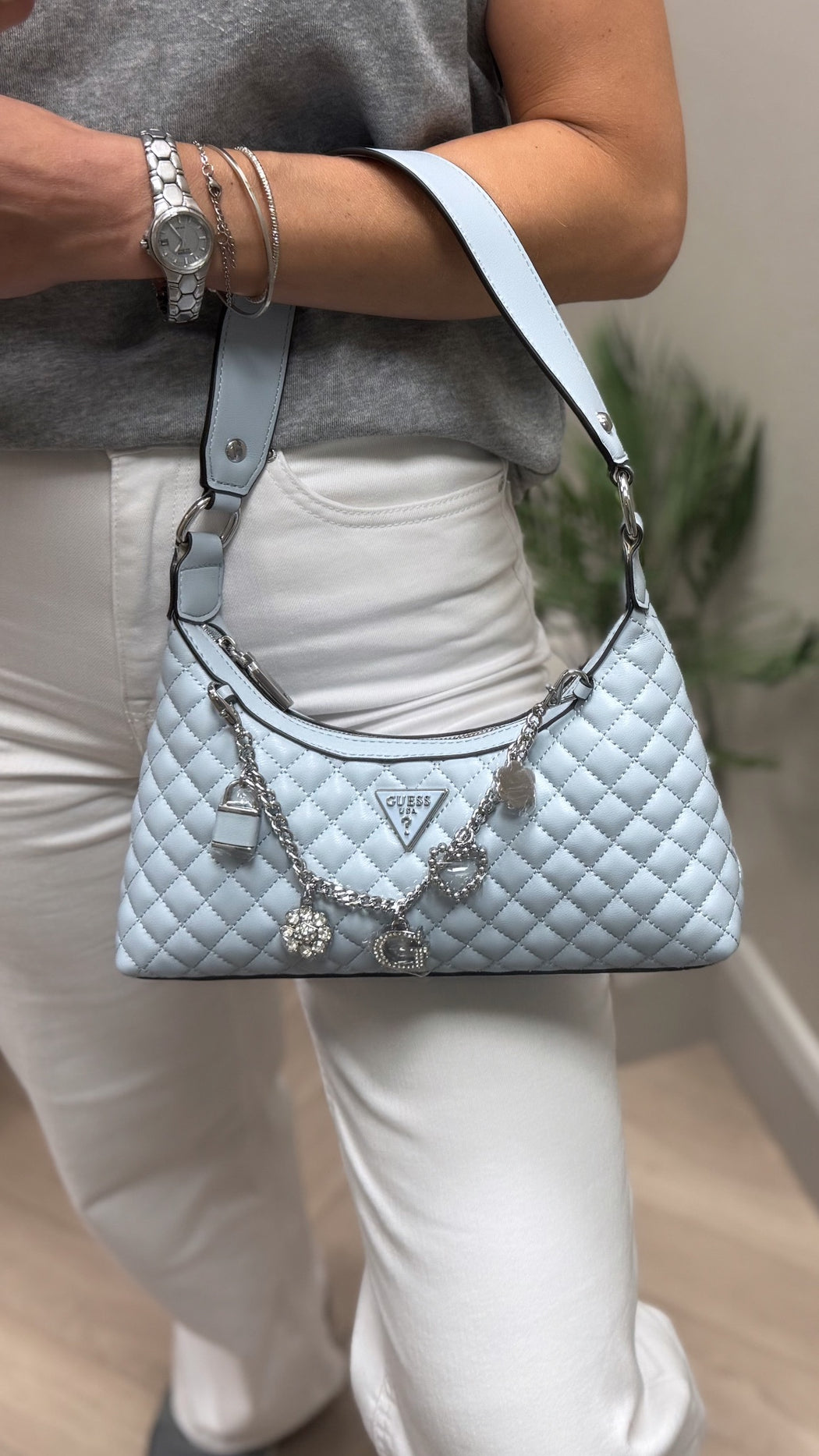 Guess misty blue everlee mini shoulder bag