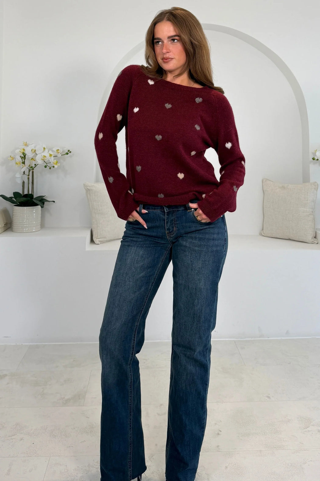 Jennie wine Heart Polka Knit Jumper