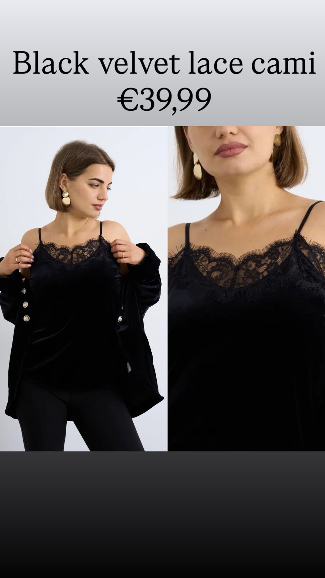 Black velvet  lace cami