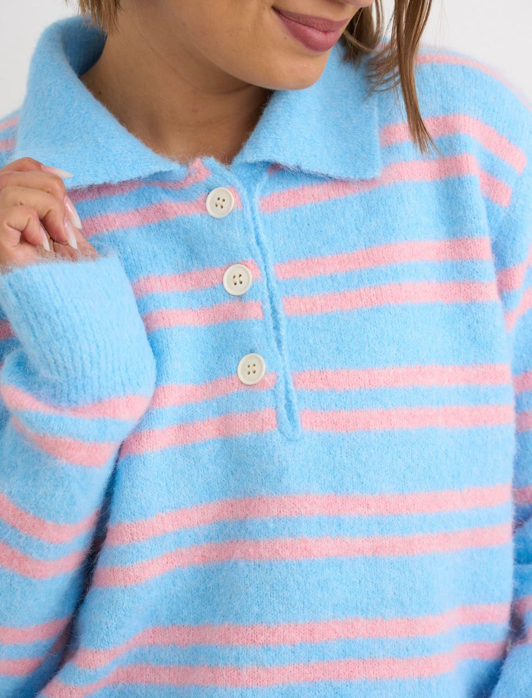 Simone blue collar stripe knit