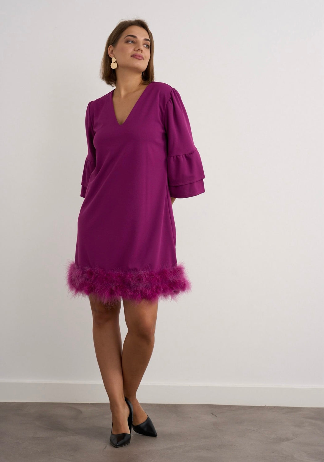 Kylie magenta fur trim dress