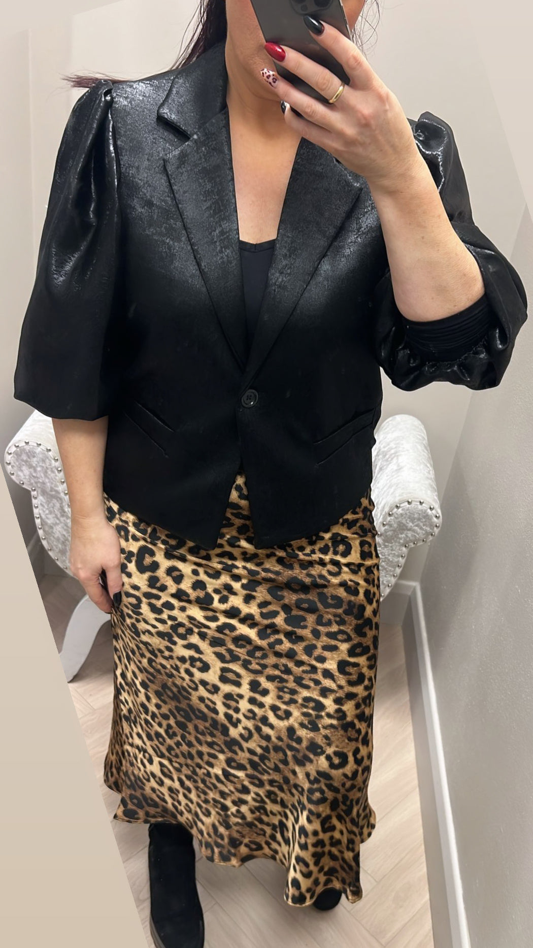 Zora leopard satin midi skirt