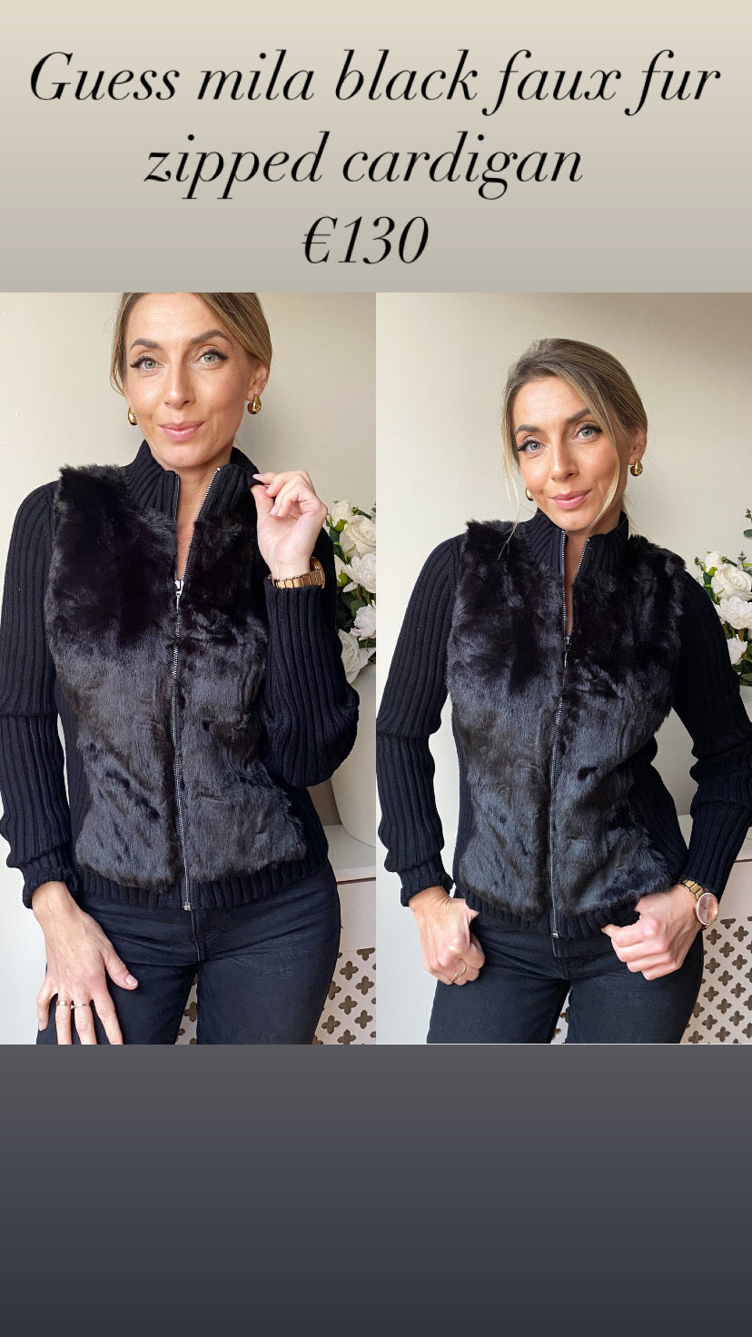 W4BR74Z2ZK2 Guess mila black faux fur zipped cardigan