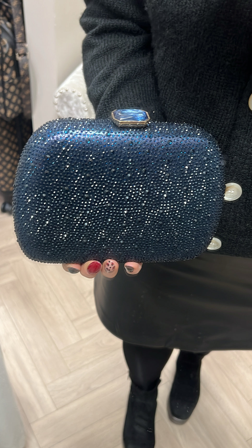 Navy sparkle clutch