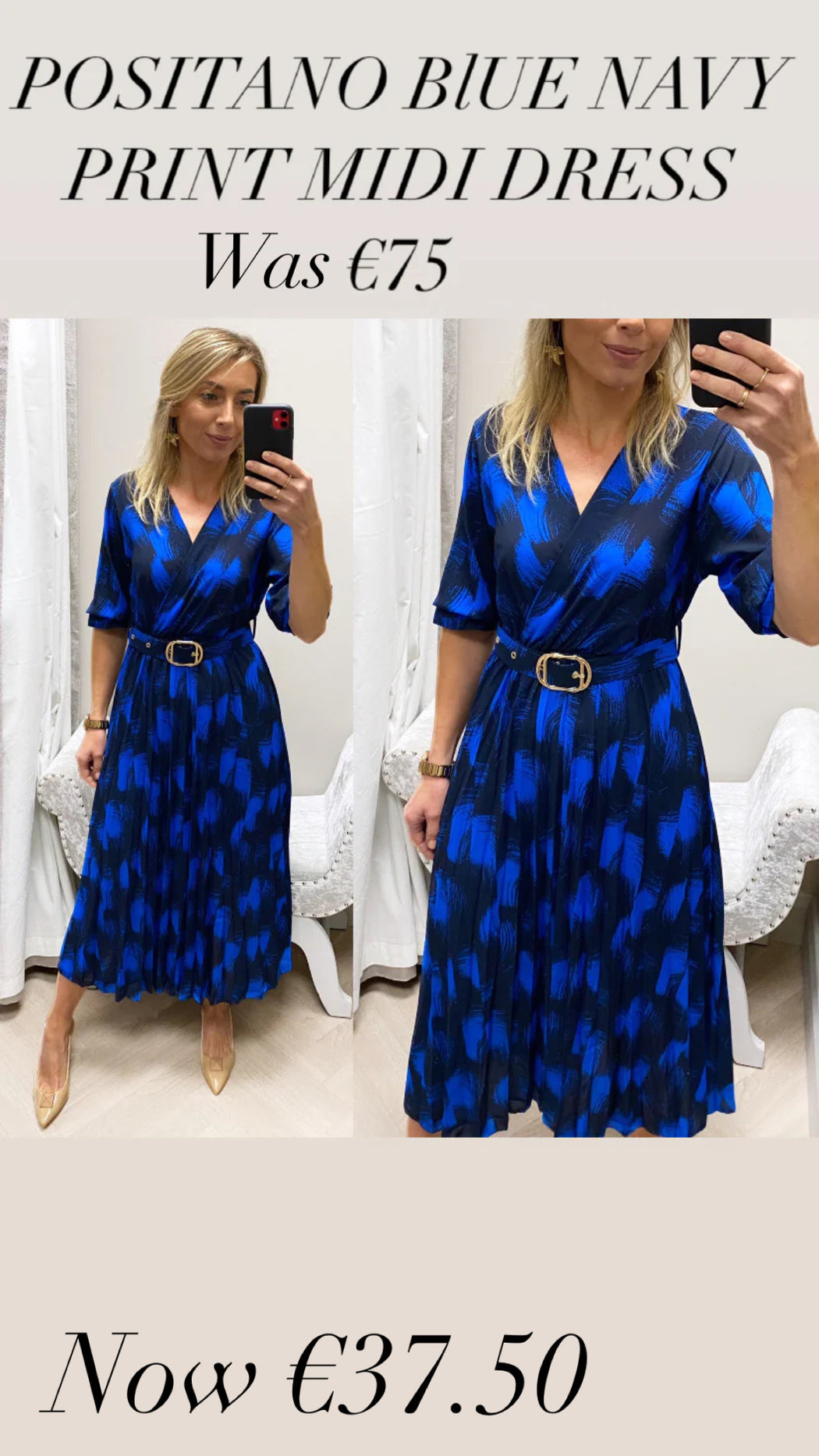 POSITANO BLUE NAVY PRINT  MIDI DRESS