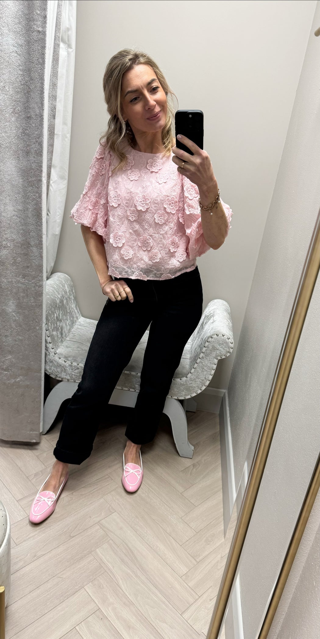Bonnie rose pink floral puff sleeve top