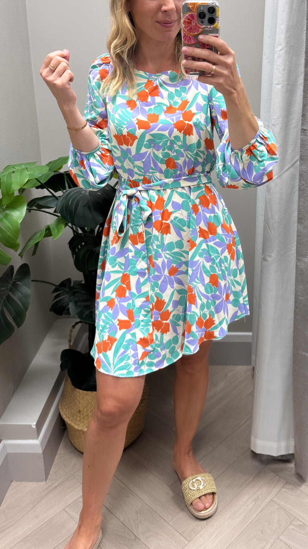 Purple green floral lilly traffic dress