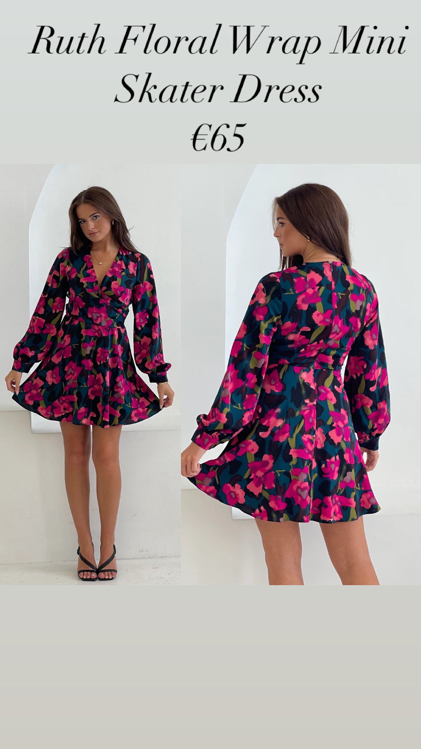 Ruth Floral Wrap Mini Skater Dress