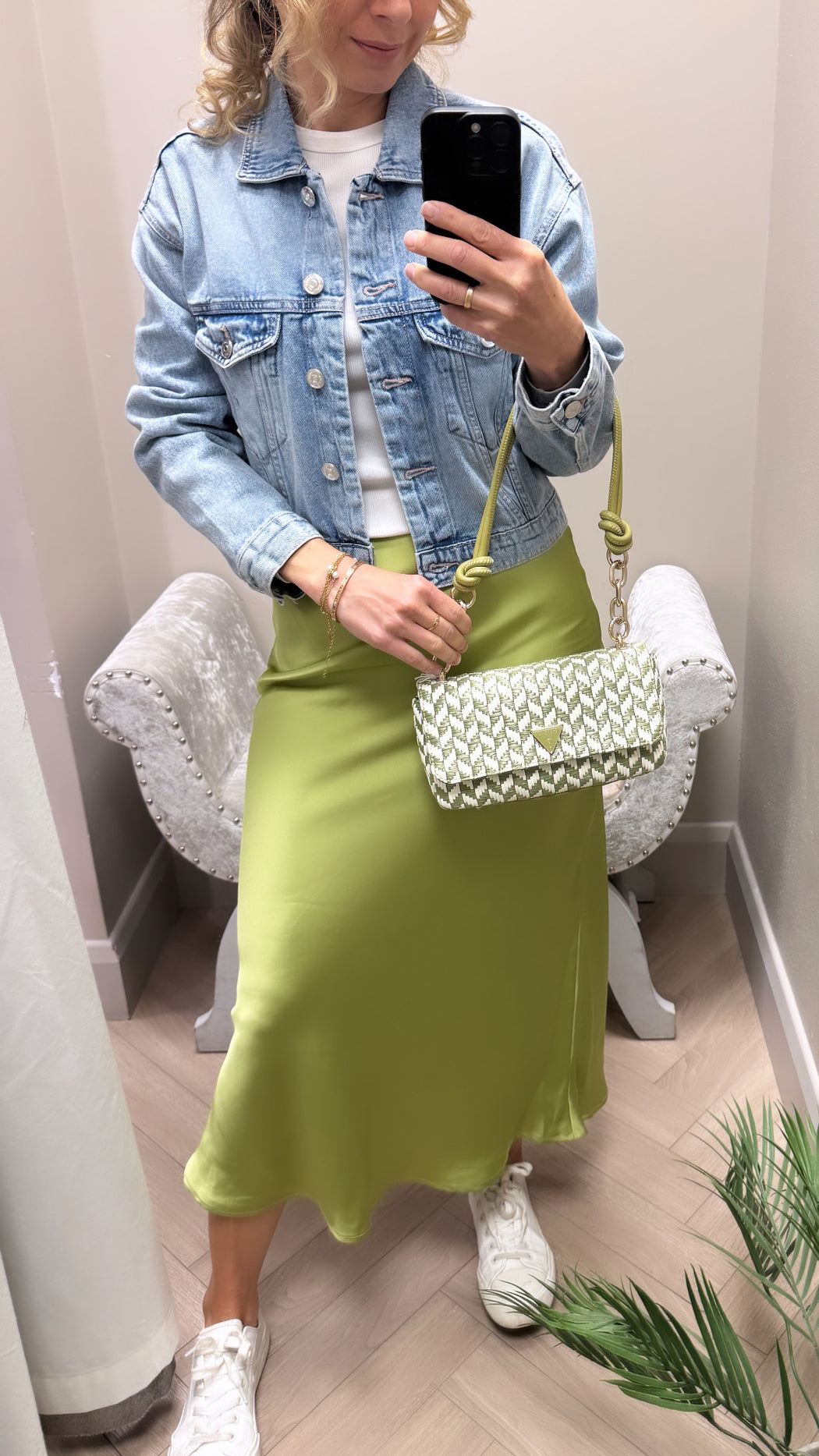 Kansas lime green midi skirt
