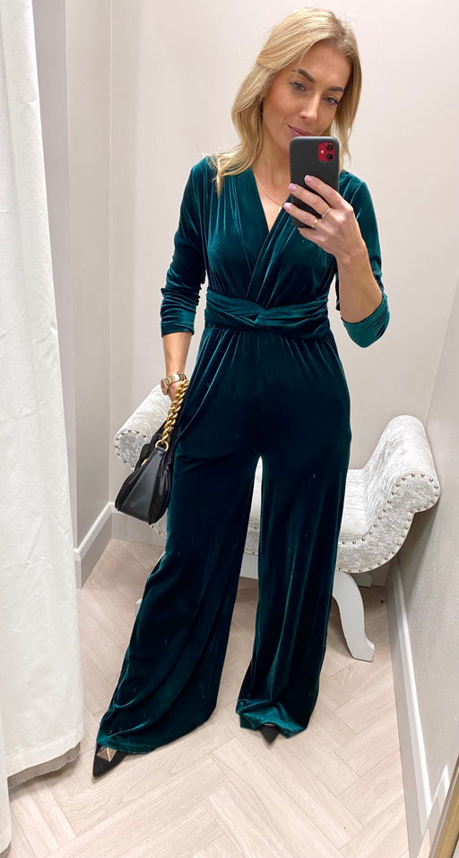 Sophia green velvet jumpsuit