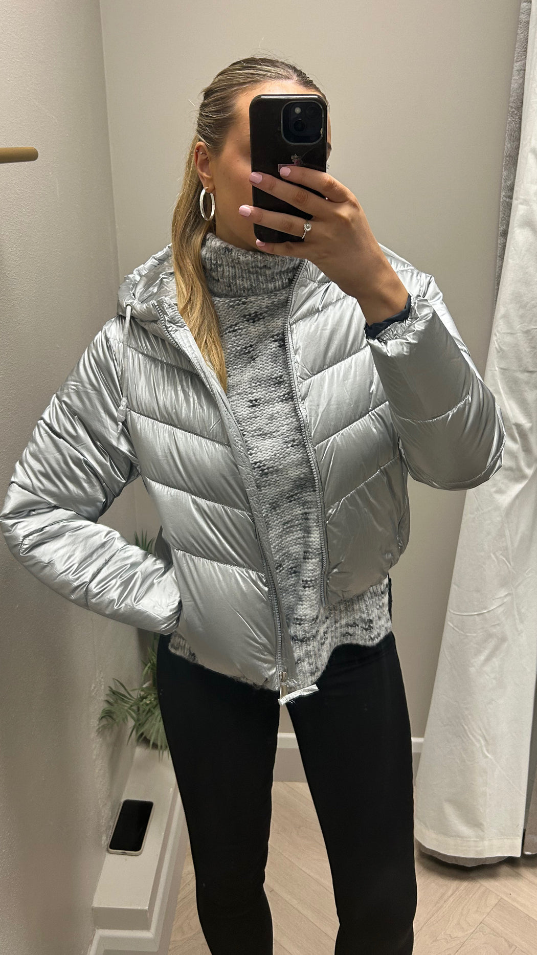 Plata metallic hooded puffer