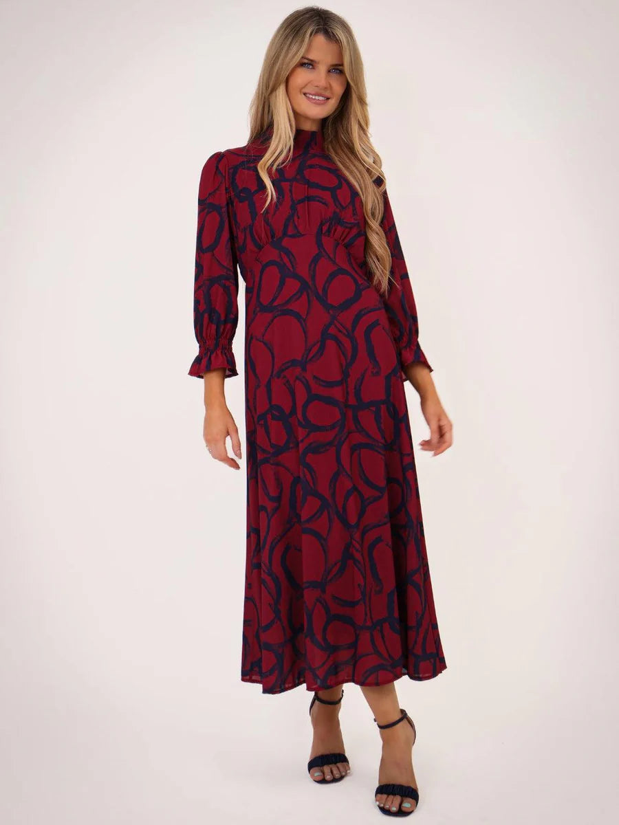 Simona magenta navy midi dress