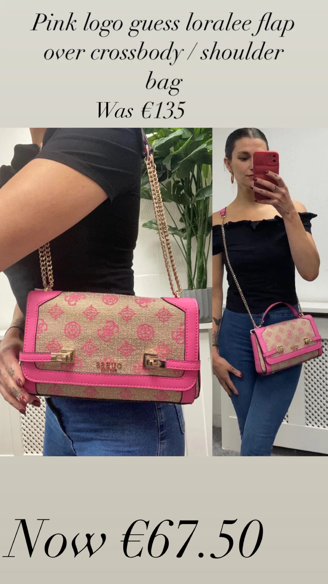 Pink logo guess loralee flap over crossbody / shoulder bag