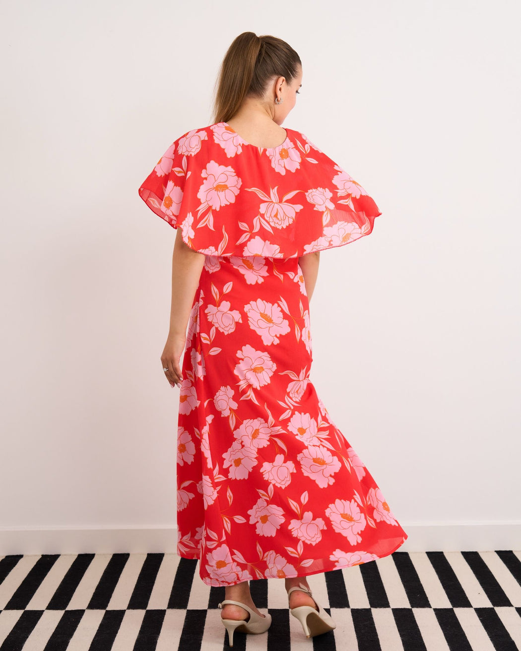 Dora red print midi dress