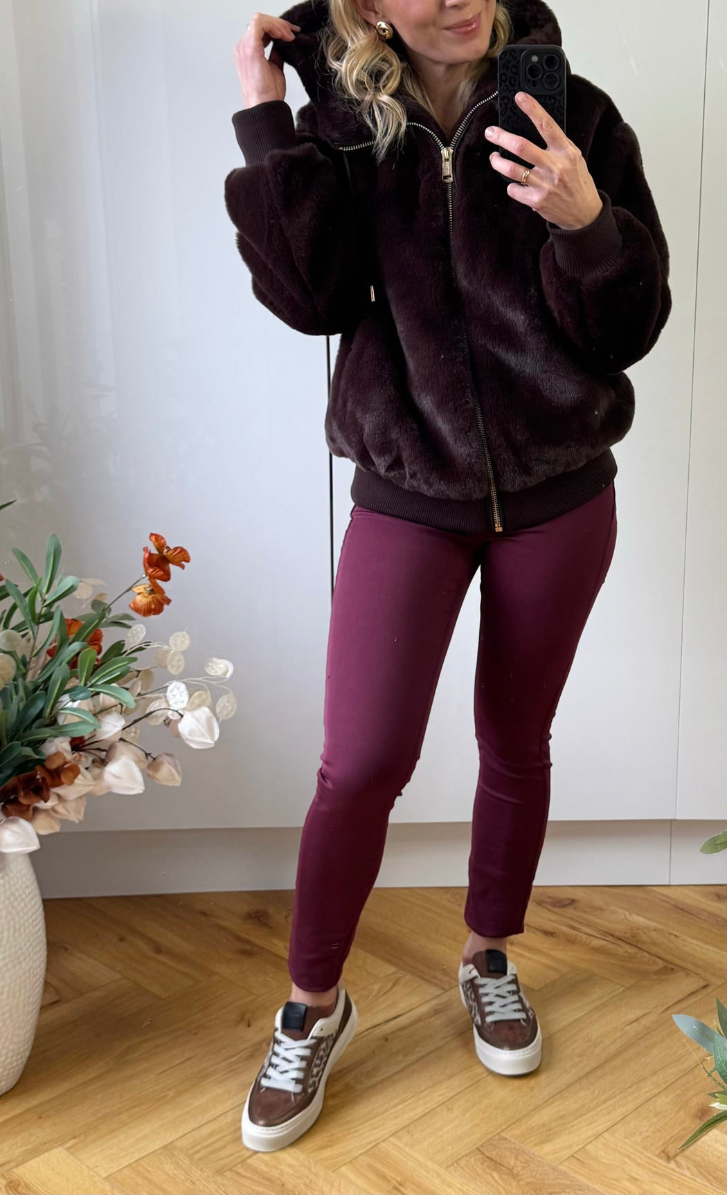 Guess brown lucrezia faux fur jacket w5bl66w3890