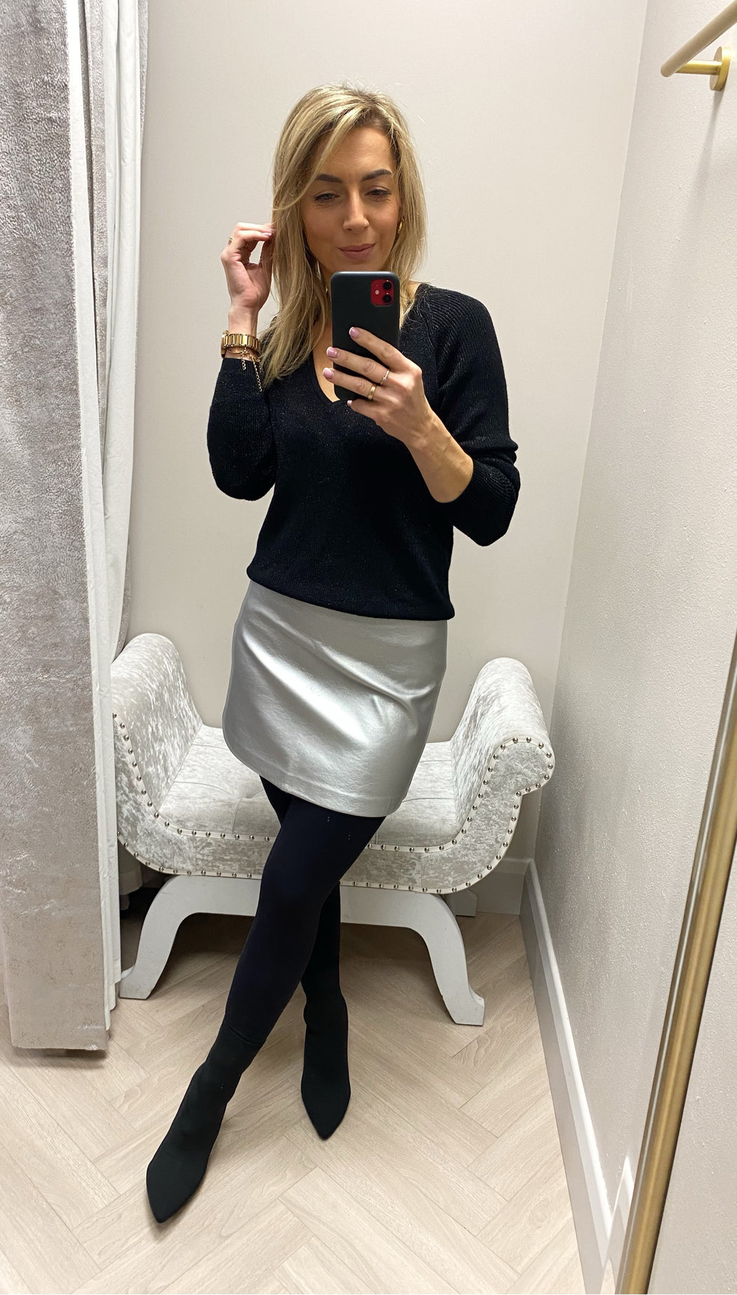 Metallic silver skirt