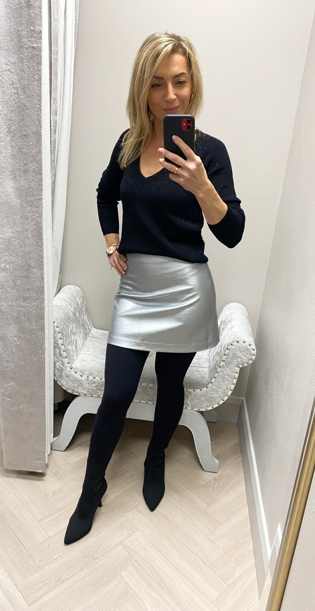 Metallic silver skirt