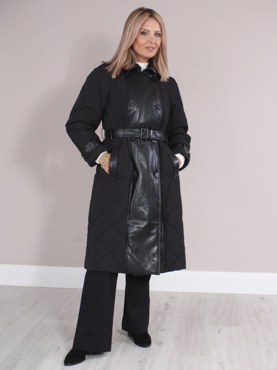 Guess Alexane faux leather mix Quilted Trench Coat. W5BL36W4070