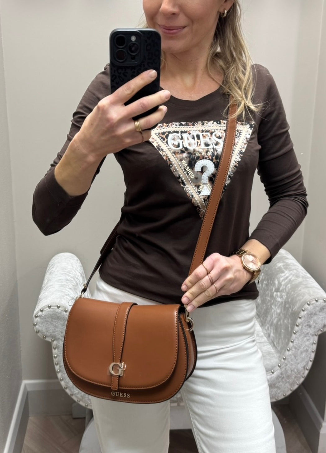 Guess brown long sleeved top w6r133j1314-GIEA