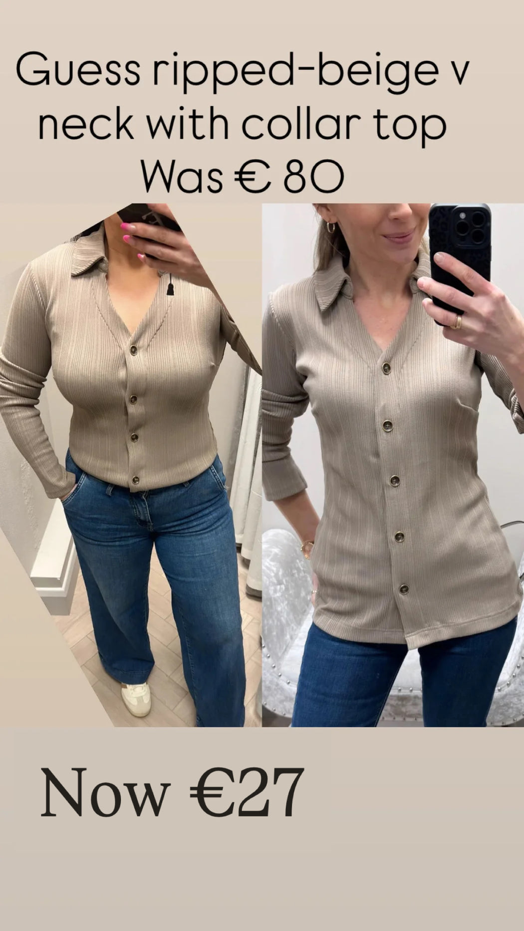 Guess beige v neck with collar to w6rp18kd032-A10L