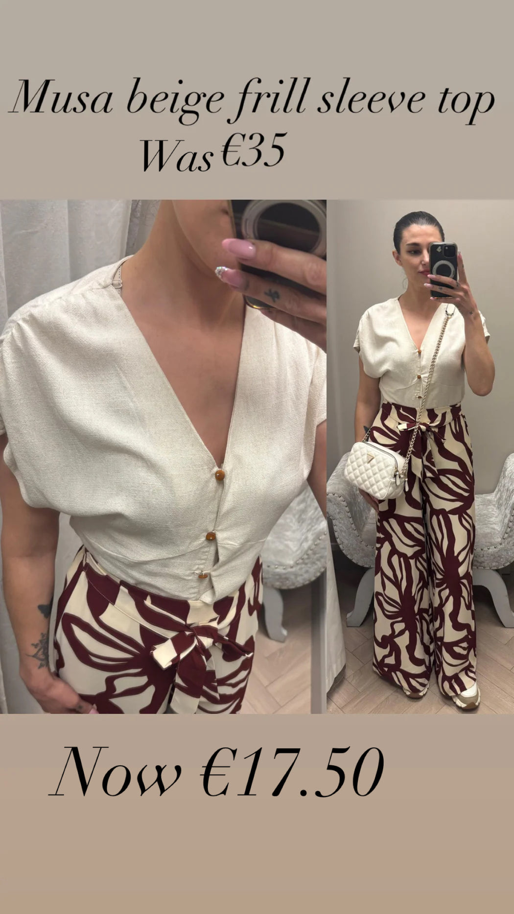 Musa beige frill sleeve top
