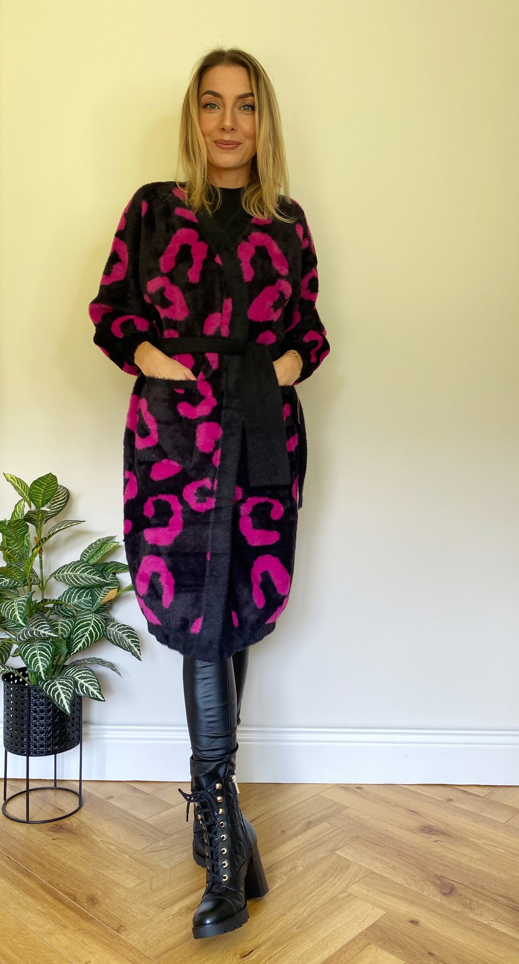 COCO PINK WRAP DANCING LEOPARD CARDIGAN
