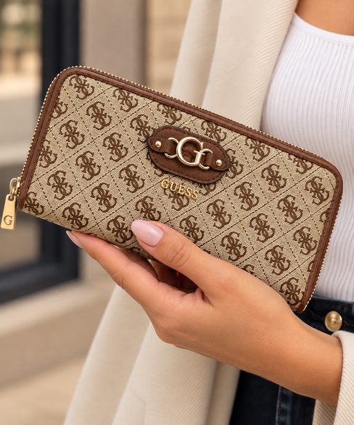 Guess latte logo brown wallet jg2313146