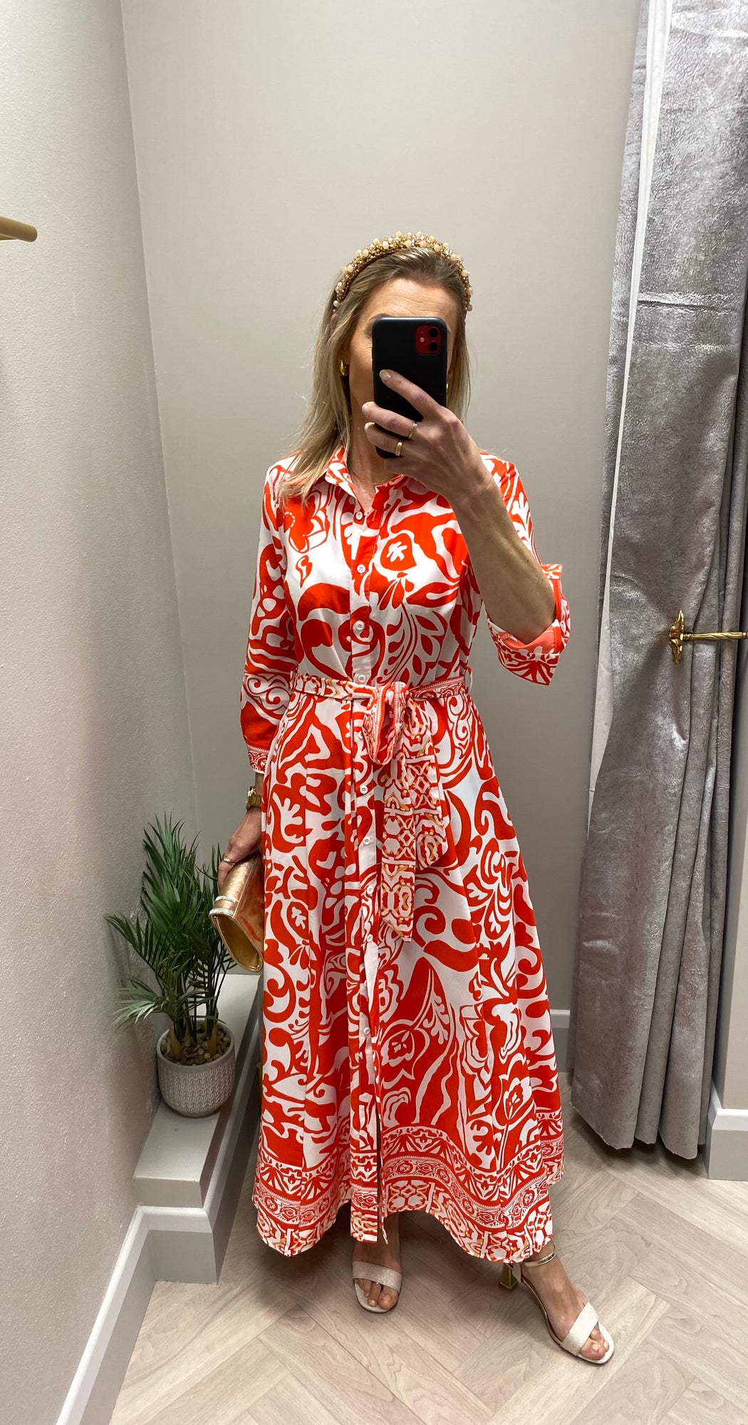 Angela Red Print Shirt Maxi Dress