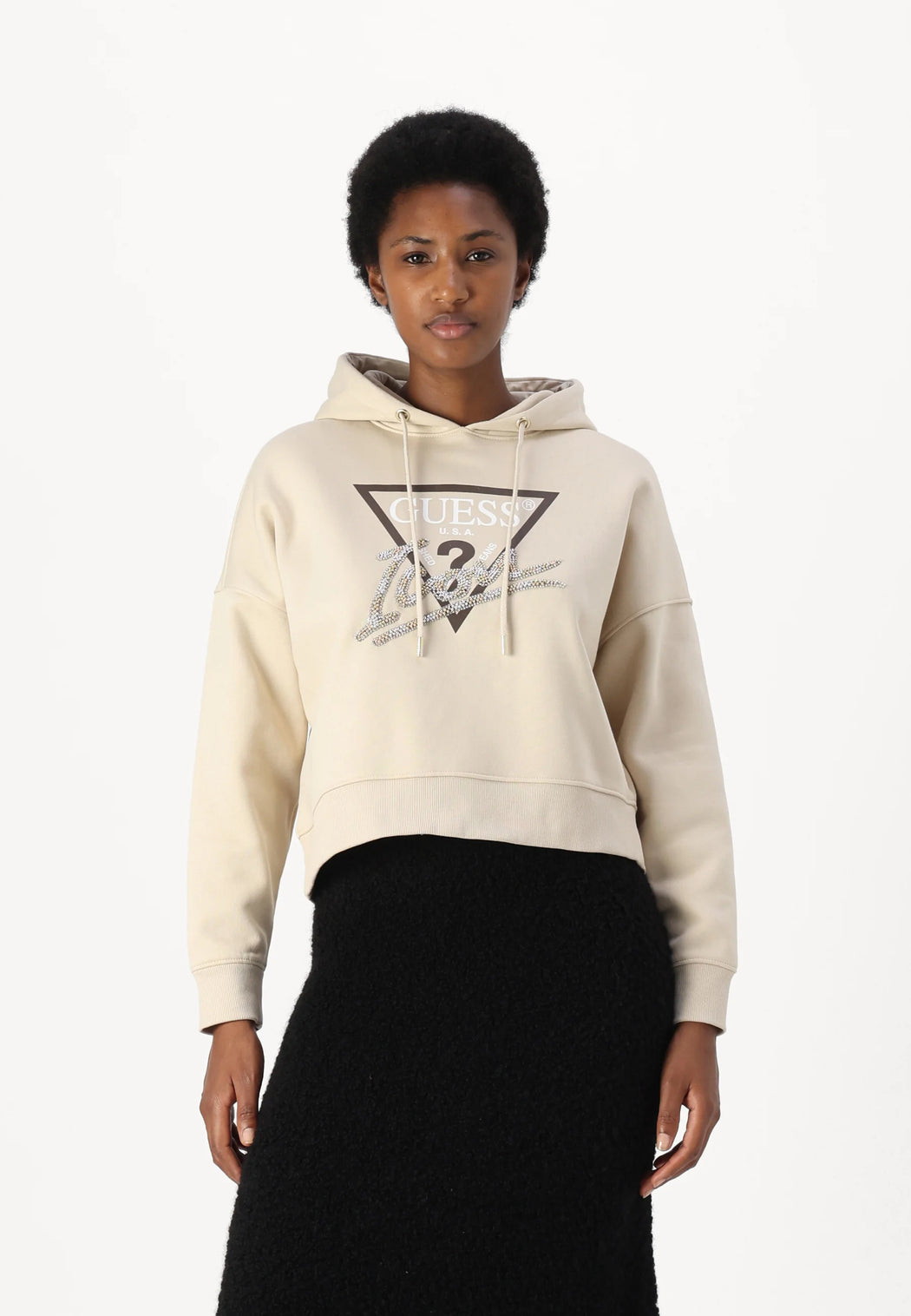 W4BQ06KB683 Guess beige icon embellished hoodie