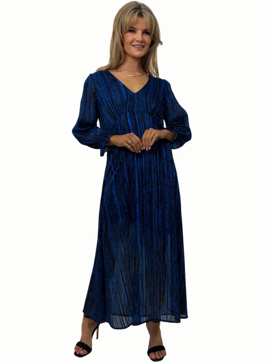 STREASA BLUE PRINT MIDI DRESS