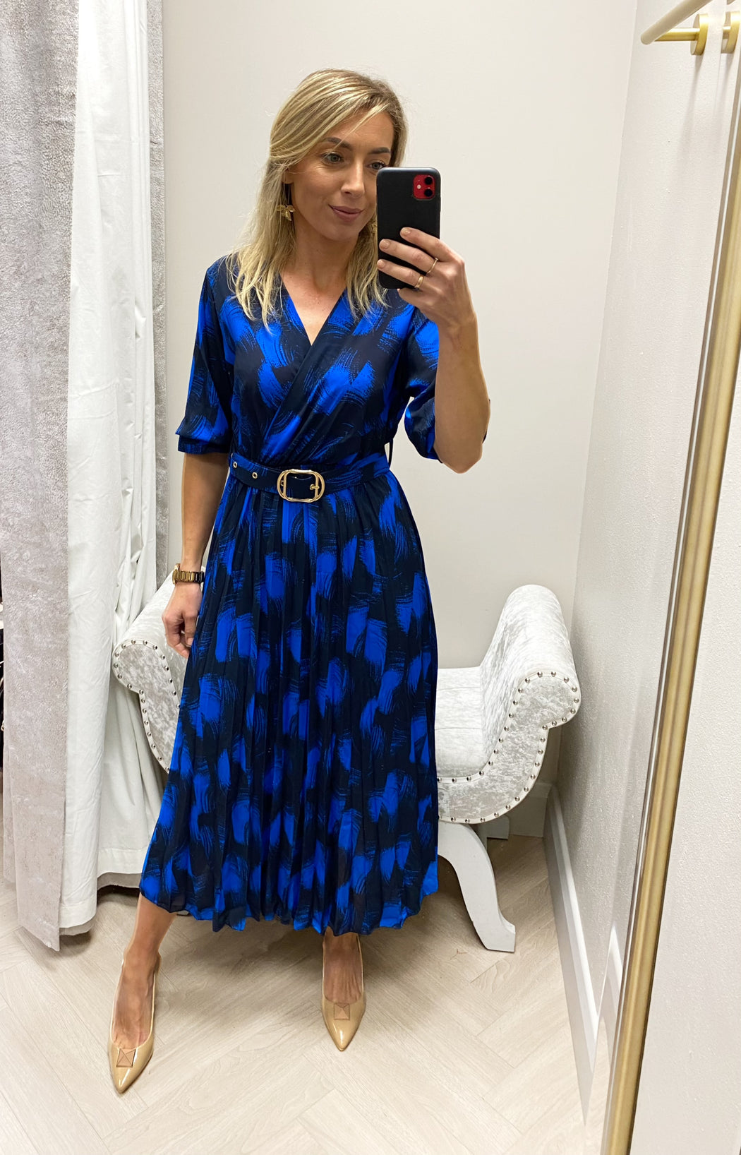 POSITANO BlUE NAVY PRINT  MIDI DRESS