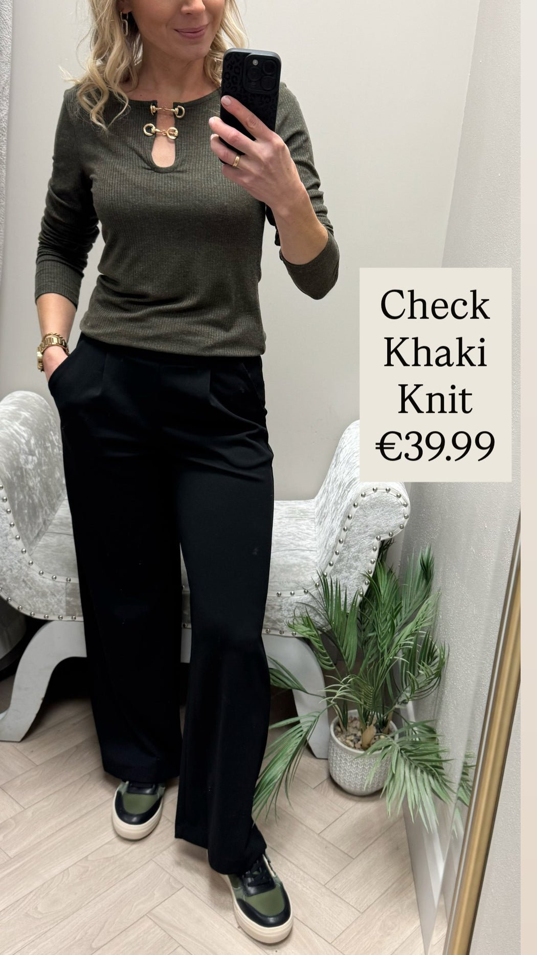 Check Khaki knit