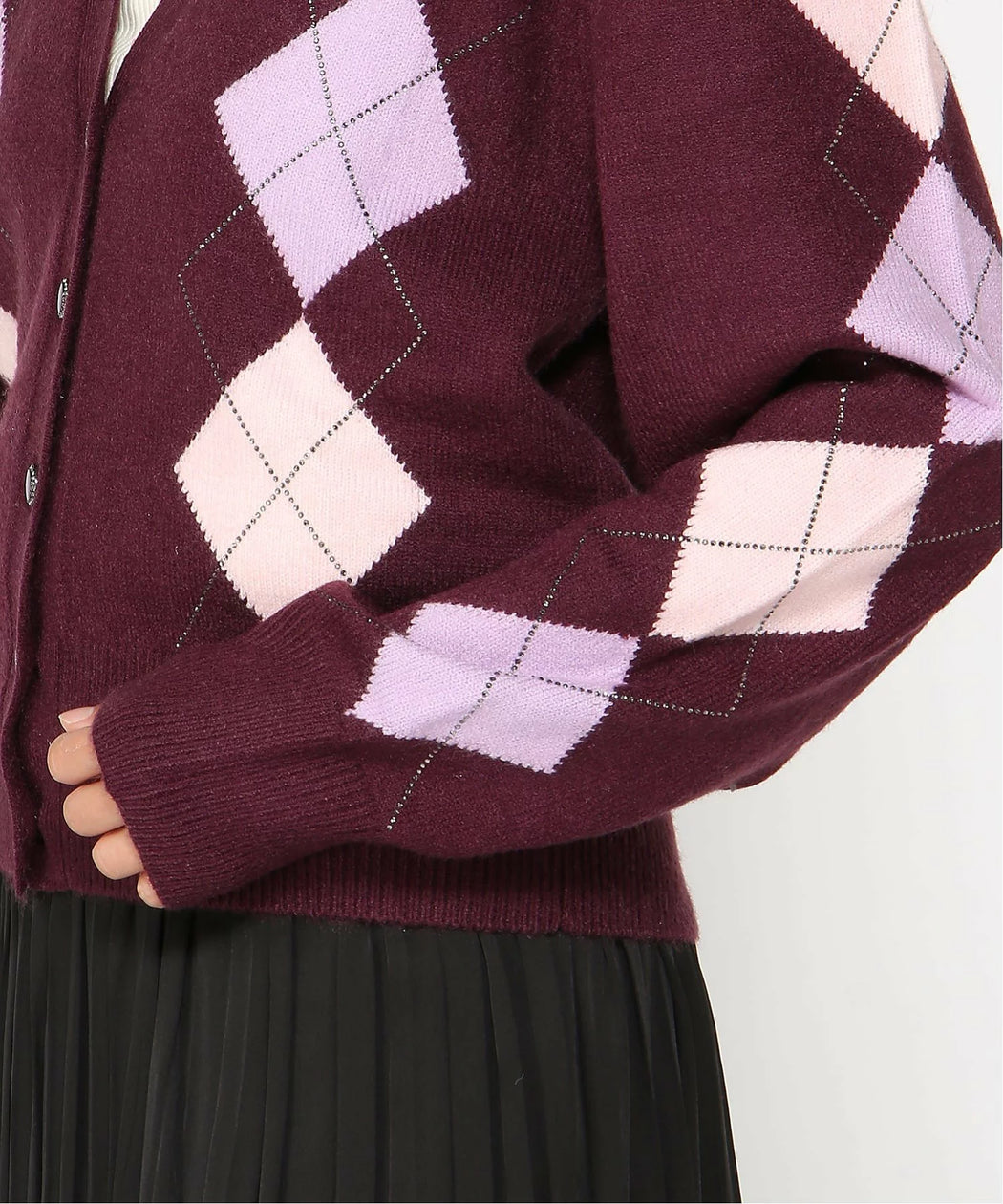 Guess Gracie Argyle Cardigan Burgundy. W6BR47Z1446