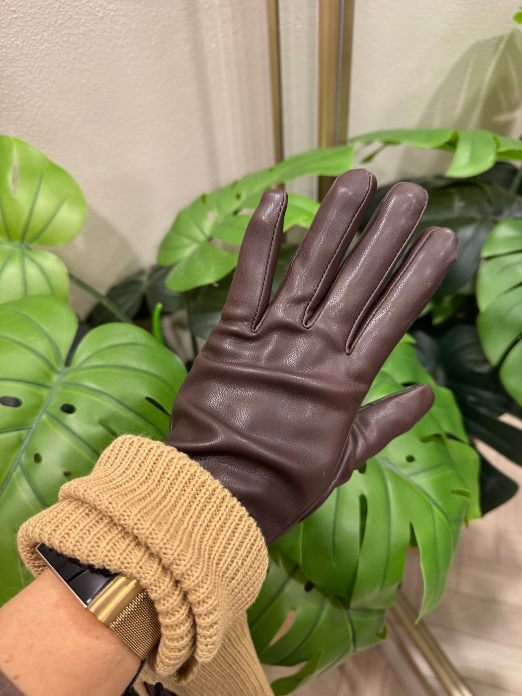 Amelie leather/knit gloves