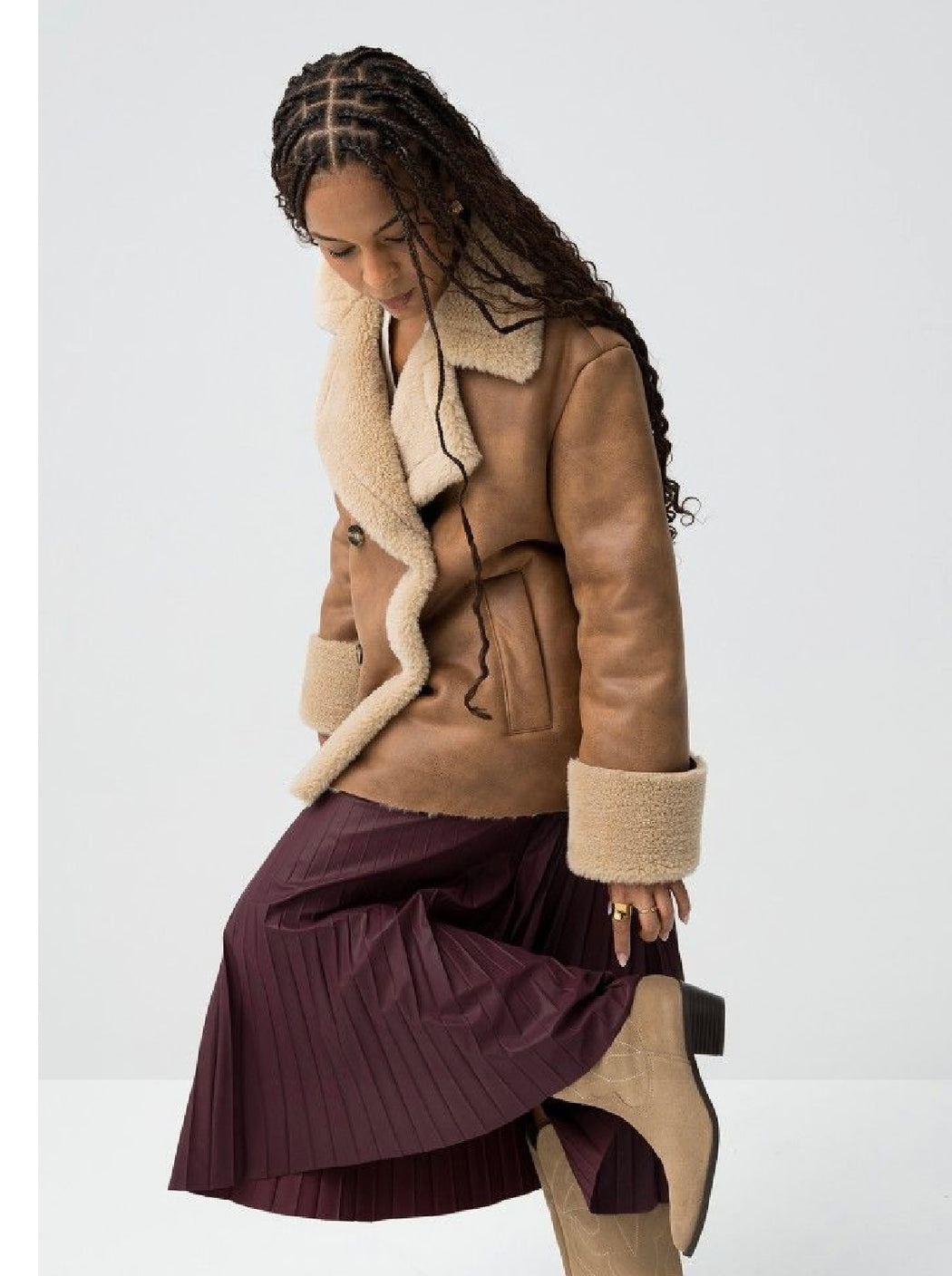 Kyoto wine pleated faux leather skirt