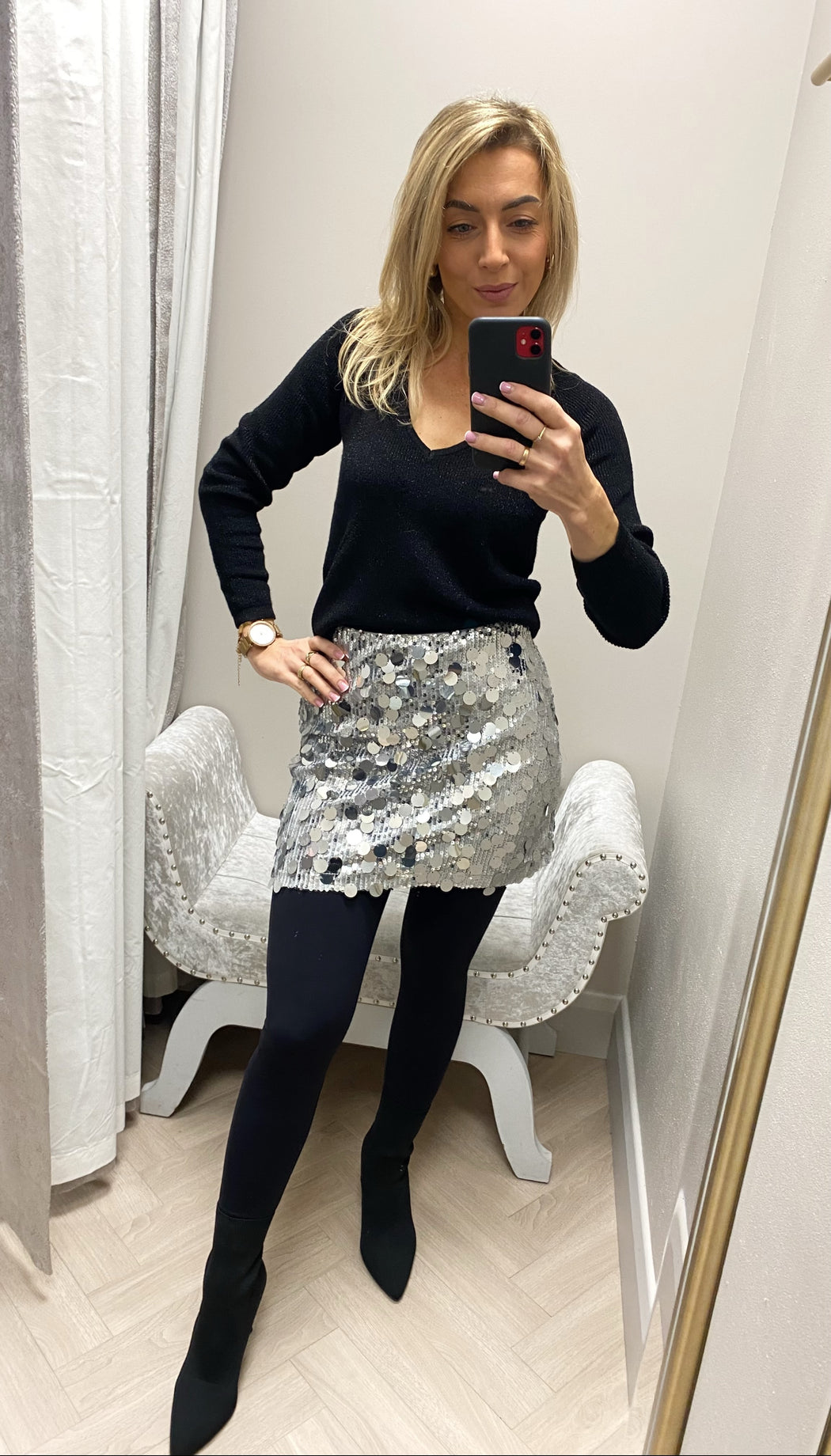 Paco silver sequin skirt