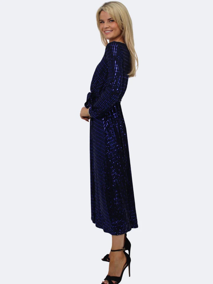 Kylie navy blue sparkle midi dress