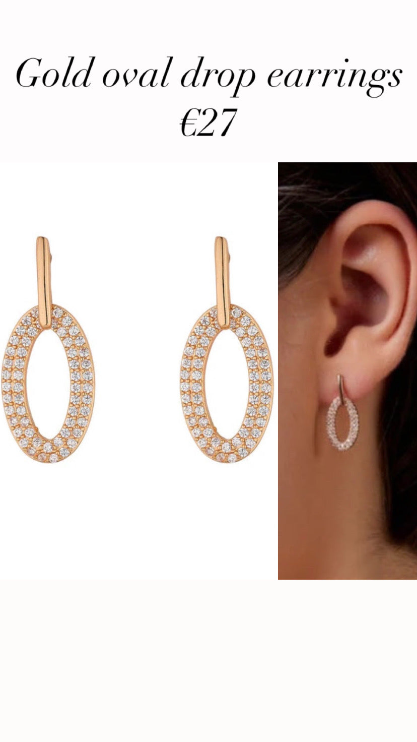 Gold oval drop earrings