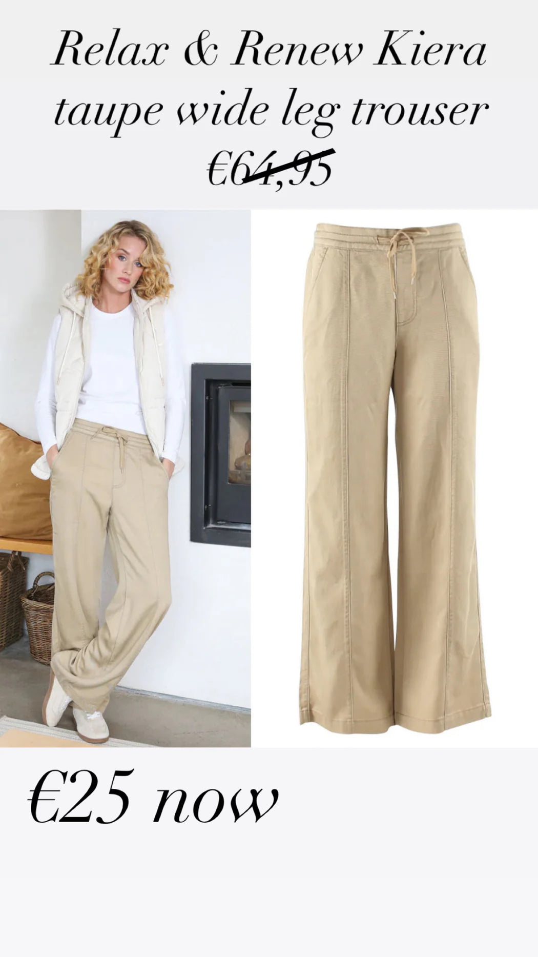 Relax & Renew Kiera taupe wide leg trouser