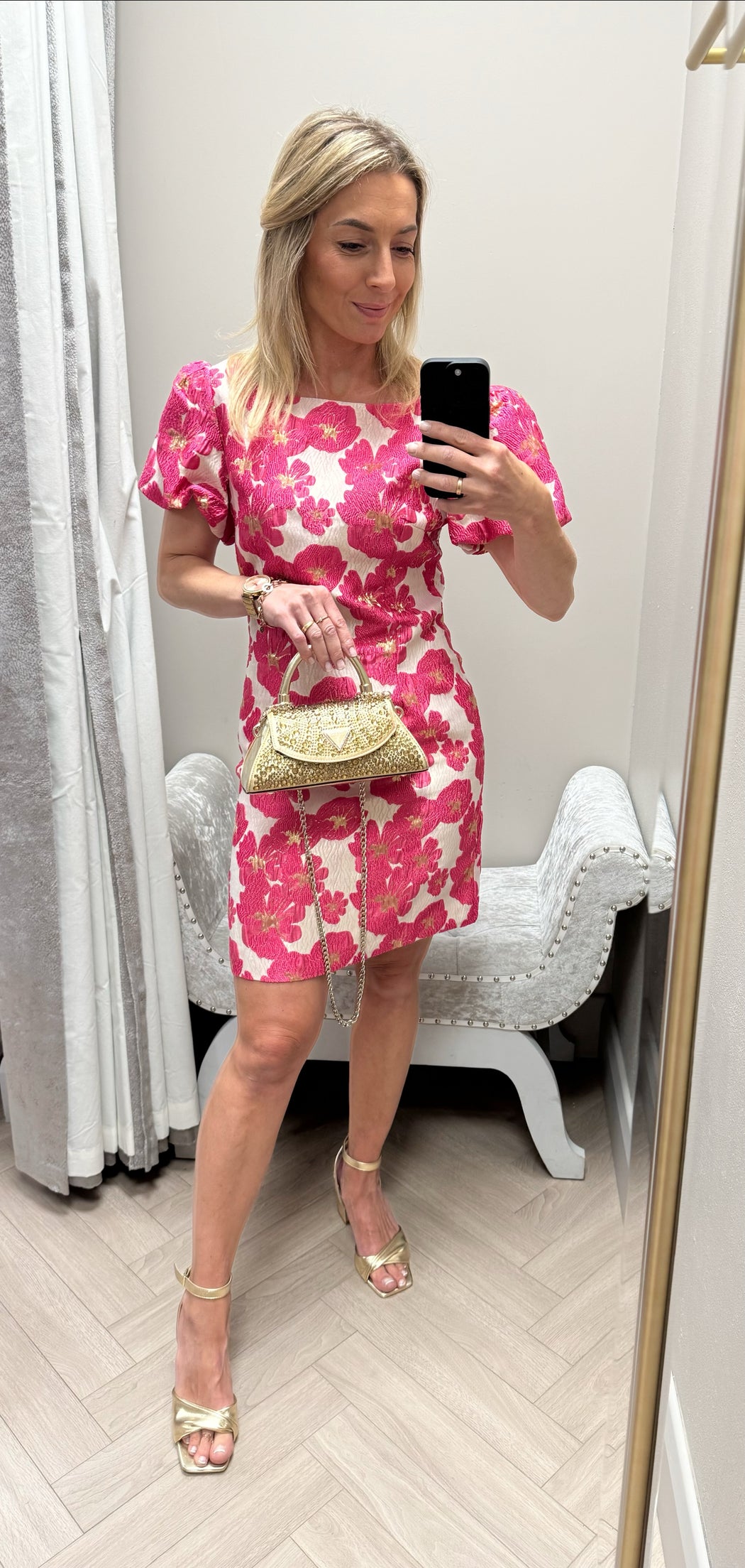 Katelyn pink jacquard shift dress
