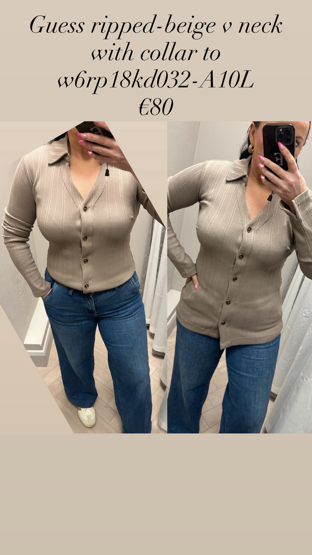 Guess ripped-beige v neck with collar to w6rp18kd032-A10L