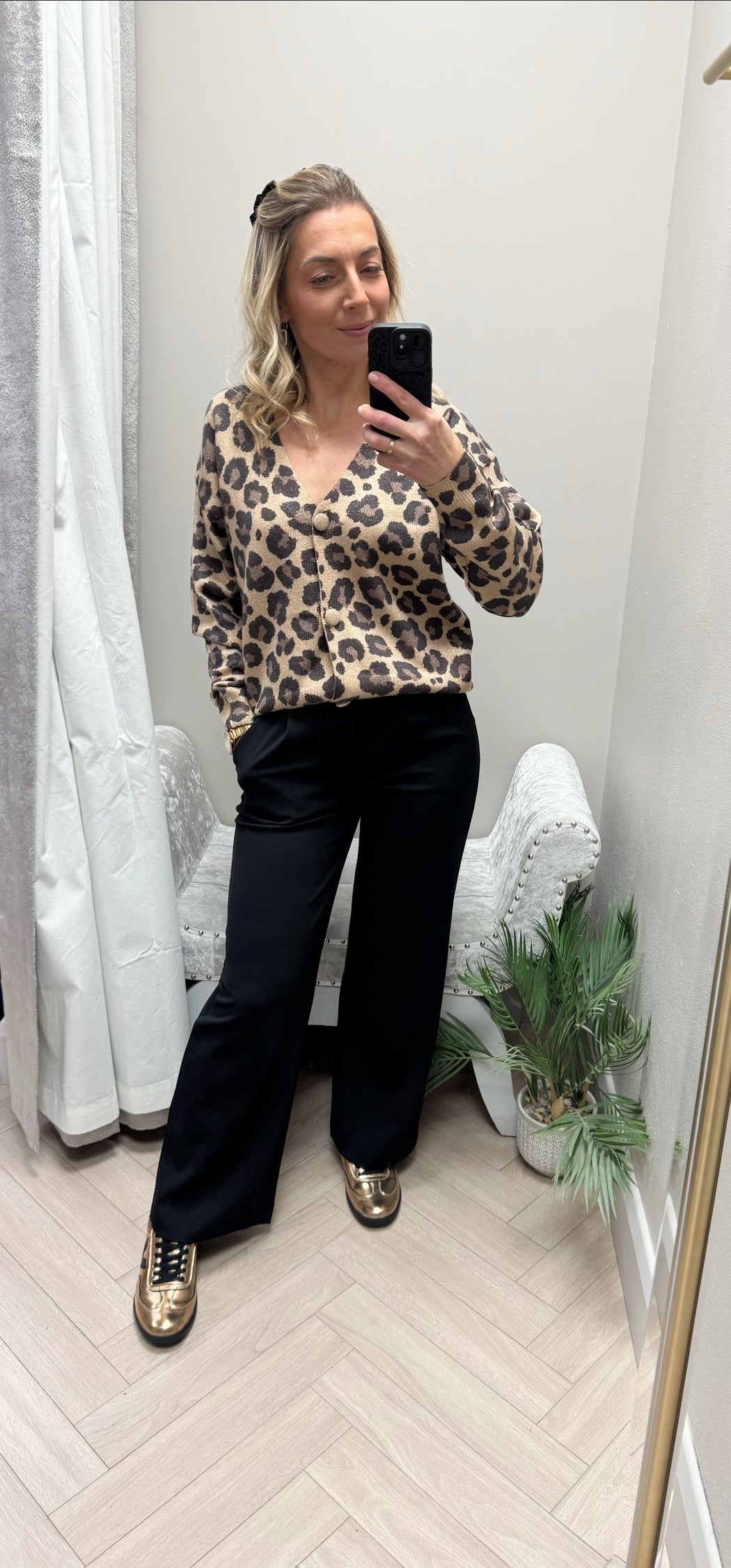 Camel Finn leopard Cardi