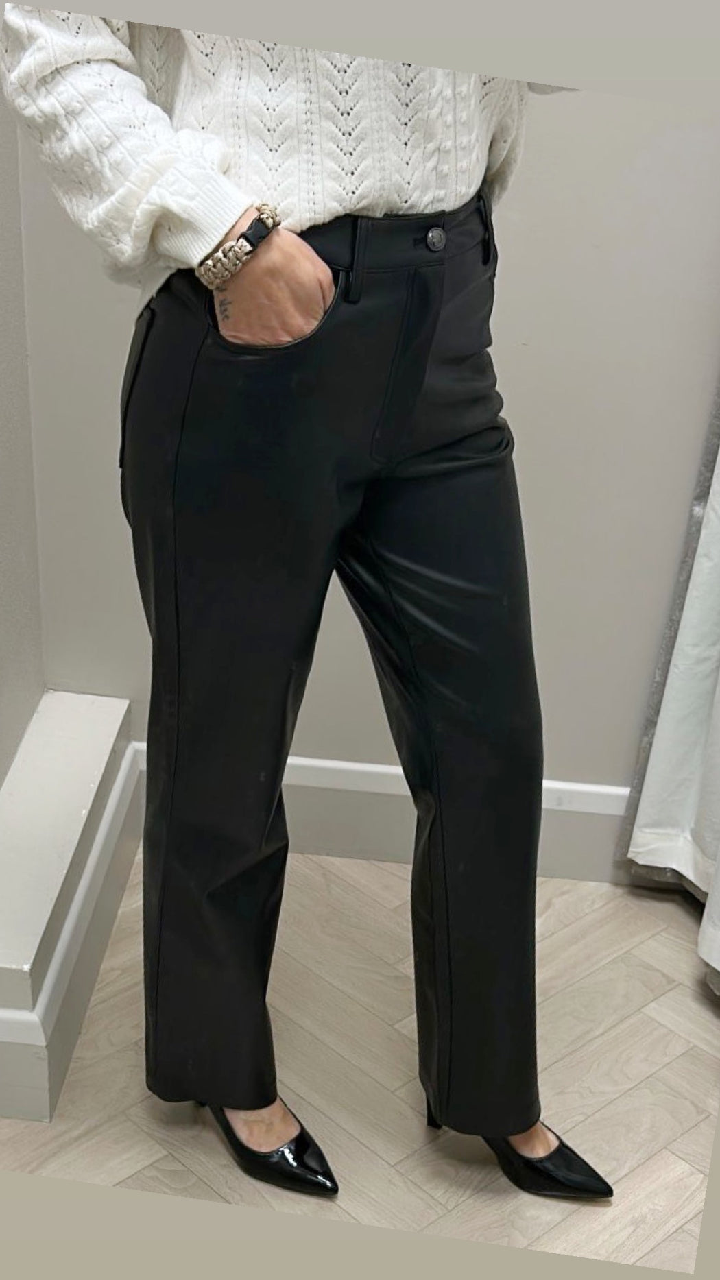 Guess faux leather straight leg trousers