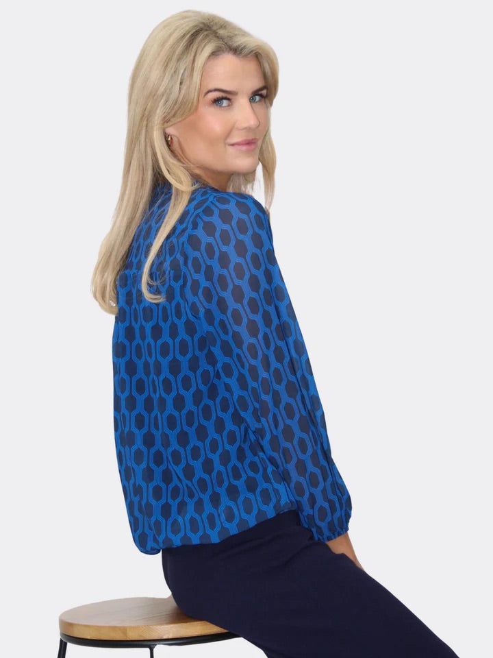 Bella band top in blue geo print